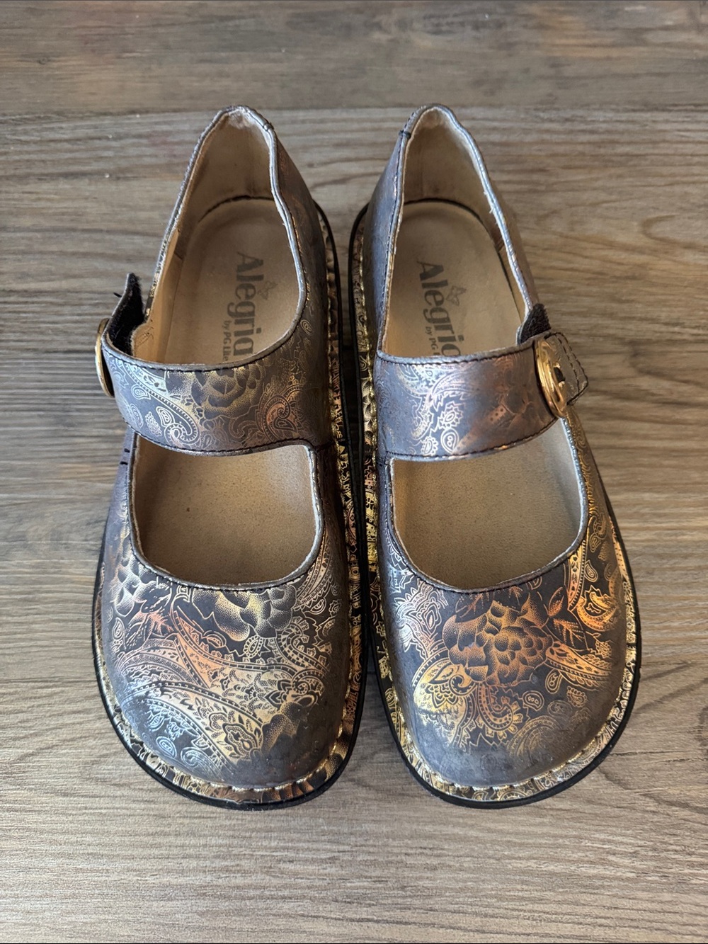 Alegria Metallic Bronze Floral Mary Jane